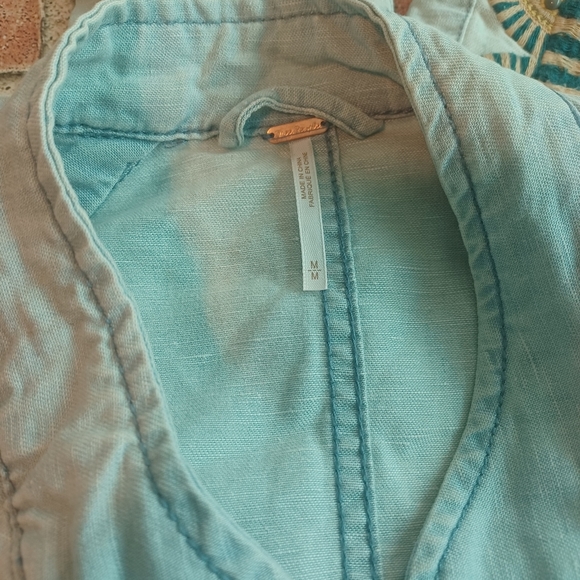 Free People Chambray embroidered zip front jacket wmns sz M - Picture 5 of 5
